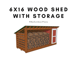 6x16 firewood shed with storage plans