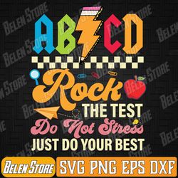 vintage testing abcd rock the test day teachers students svg, abcd rock the test svg, testing day svg