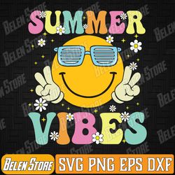 retro groovy summer vibes smile face hello summer vacation svg, summer vibes svg, smile face hello summer svg