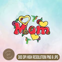 just for mom png, mom with hummingbirds & heart png, designs on both sides png, digital file, png high quality