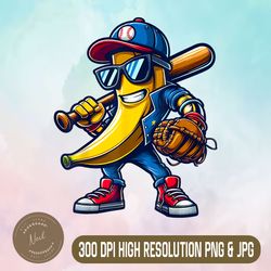 banana playing baseball png, fruit lover png, funny baseball player png,digital file, png high quality, sublimation