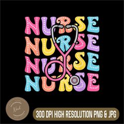 retro groovy registered nurse png, stethoscope nursing png, rn staff png,digital file, png high quality, sublimation