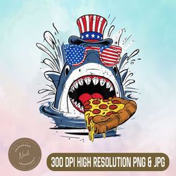 funny shark eating pizza png, 4th of july shark png, glasses usa flag png,digital file, png high quality, sublimation