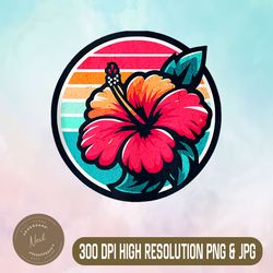 hawaiian summer retro png, hibiscus flower png, island style casual png,digital file, png high quality, sublimation