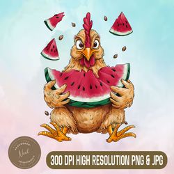 cute chicken eating watermelon png, fruit png, digital file, png high quality, sublimation, instant download