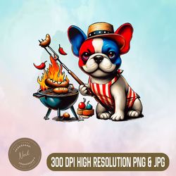 french bulldog barbequing patriotic 4th of julydigital file, png high quality, sublimation, instant download