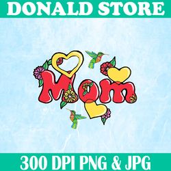 just for mom png, mom with hummingbirds & heart png, designs on both sides png, digital file, png high quality