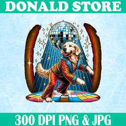 dancer golden png, retriever dog png, dog dancing disco png,digital file, png high quality, sublimation