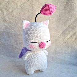 ffxiii moogle plush, final fantasy xiii, ff13 gift, game character, amigurumi moogle crochet, chocobo, kupo, cosplay