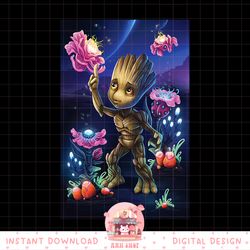 marvel guardians of the galaxy groot floral portrait poster png, digital download, instant