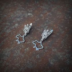 handmade trizyb with ukraine map silver earrings,trident handmade silver earrings,ukrainian map with trident earrings