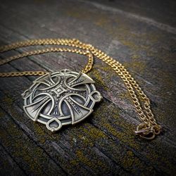 double cross on a chain circle necklace,vintage brass cross necklace pendant,ukrainian brass jewelry,rustic handmade jew