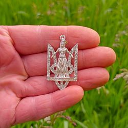 ukrainian silver trident with cossack necklace pendant,ukraine tryzub jewelry,ukrainian symbol necklace pendant,ukraine