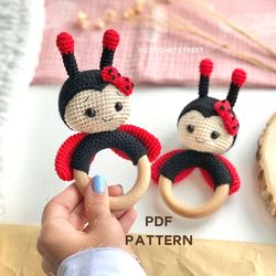 newborn toys rattle lady bug crochet pattern, for babies 6-12 months, musical toys for babies girls crochet pattern