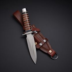 d2 // navy seal combat dagger custom handmade damascus  with leather shetath