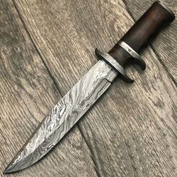 damascus bowie knife fixed blade hunting knife dk-004 with leather sheath