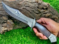 handmade damascus steel 13 inches bowie knife - solid perfect grip handle with leather sheath