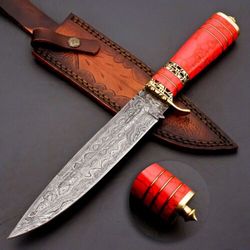 exquisite handmade damascus steel hunting bowie knife with custom turquoise handle - perfect gift for him