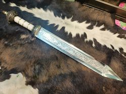 roman gladius sword, gladiator sword, damascus steel sword, hand-engraved sword, antique sword replica