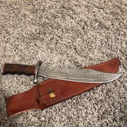 handmade damascus steel hunting bowie knife full tang with leather sheath