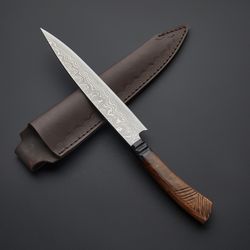 chepeux custom handmade damascus bowie knife with leather sheath