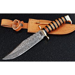 damascus bowie custom handmade damascus wirth leather sheath