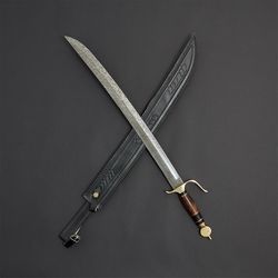 theepa custom handmade damascus sword with leather sheath