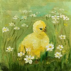 yellow chicken painting original artwork oil painting on canvas small oil painting chicken painting original art