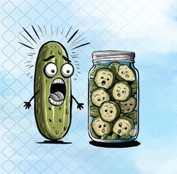 funny pickle surprise a cucumber & a jar of sliced pickles png design