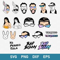 bad bunny bundle svg, bad bunny svg, bunny face svg, rapper svg, png dxf eps digital file