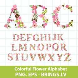 floral flower alphabet png, flower alphabet png, floral flower png, eps digital file