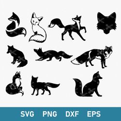 fox bunlde svg, fox svg, fox silhouette svg animla svg, png dxf eps digital  file