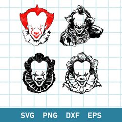 pennywise bundle svg, pennywise scary face svg, horror movie killer svg, png dxf eps digital file