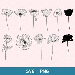 poppy flowers bundle svg, poppy flowers svg, poppy flowers bouquet svg, png dxf eps file