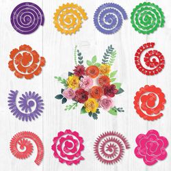 rolled flower bundle svg, rolled paper flower svg, flower svg, png dxf digital file