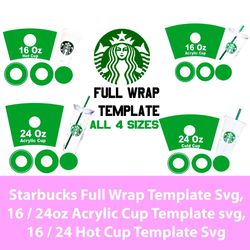 starbucks full wrap template svg, 16oz 24oz coffee cup template svg, starbucks svg, instant dowload