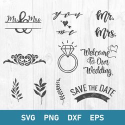 wedding bundle svg, wedding svg, wedding monogram svg, ring svg, png dxf eps file