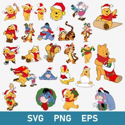 winnie the pooh bundle svg, winnie the pooh christmas svg, disney christmas svg png dxf eps digital file