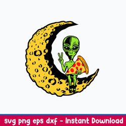 moon alien eating pizza peace svg, alien svg, png dxf eps file