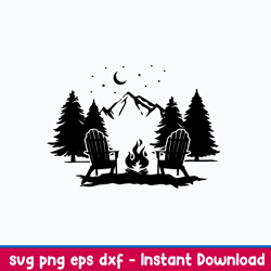 mountain scene with adirondack chairs svg, png dxf eps file