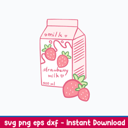 strawberry milk box svg, strawberry svg, png dxf eps file