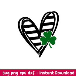 stripped heart with clover, stripped heart with clover svg, st. patricks day svg, lucky svg, irish svg, clover svg, png,