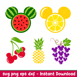 summer fruit ears bundle, summer mickey fruits bundle svg, summer svg, lemon svg, watermelon day svg, pineapple svg,png,