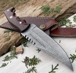 damascus steel knife, hunting knife with sheath, fixed blade,camping knife, skiner knife, handmade knives, gifts-for-men