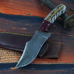 damascus steel knife, hunting knife with sheath, fixed blade, camping knife, skiner knife, handmade knives,