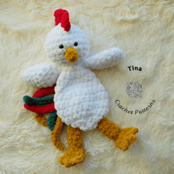 crochet pattern - chicken lovey, cute chicken pattern, crochet bird pattern, crochet plushie pattern, amigurumi tutorial