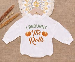 i brought the rolls baby romper sweatshirt, retro baby thanksgiving romper, onesie, bodysuit, newborn outfit