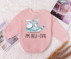 i'm heli-cute baby romper sweatshirt, custom baby name romper, helicopter baby bodysuit, onesie, newborn outfit