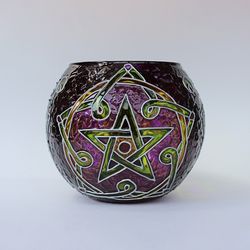 unique handmade celtic pentagram candle holder with personalized color options