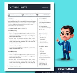 instant download creative minimalist resume template plus matching cover letter template, word resume cv template